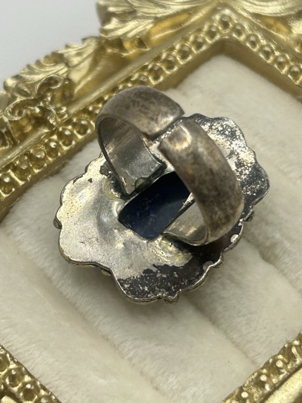 Vintage Lapis Lazuli Adjustable Ring Blue Stone Boho Statement Silver Tone Big - Picture 16 of 16
